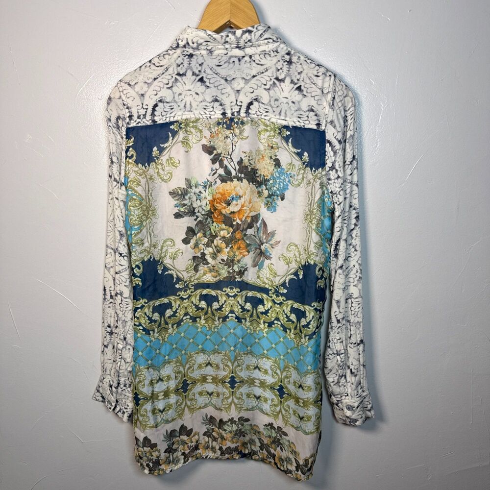 Aratta Silent Journey Mixed Media Button Up Shirt Floral Fairy Boho Small